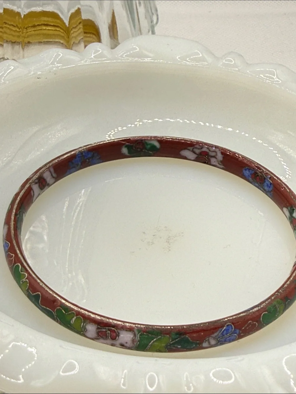 Vintage gorgeous Cloisonné Floral Enamel Bangle Bracelet - Red, Green, Blue